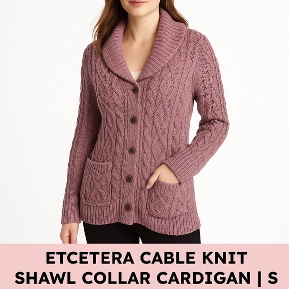 Etcetera Sweaters - Etcetera Cable Knit Shawl Collar Cardigan Dusty Lilac Cottagecore S Cozycore